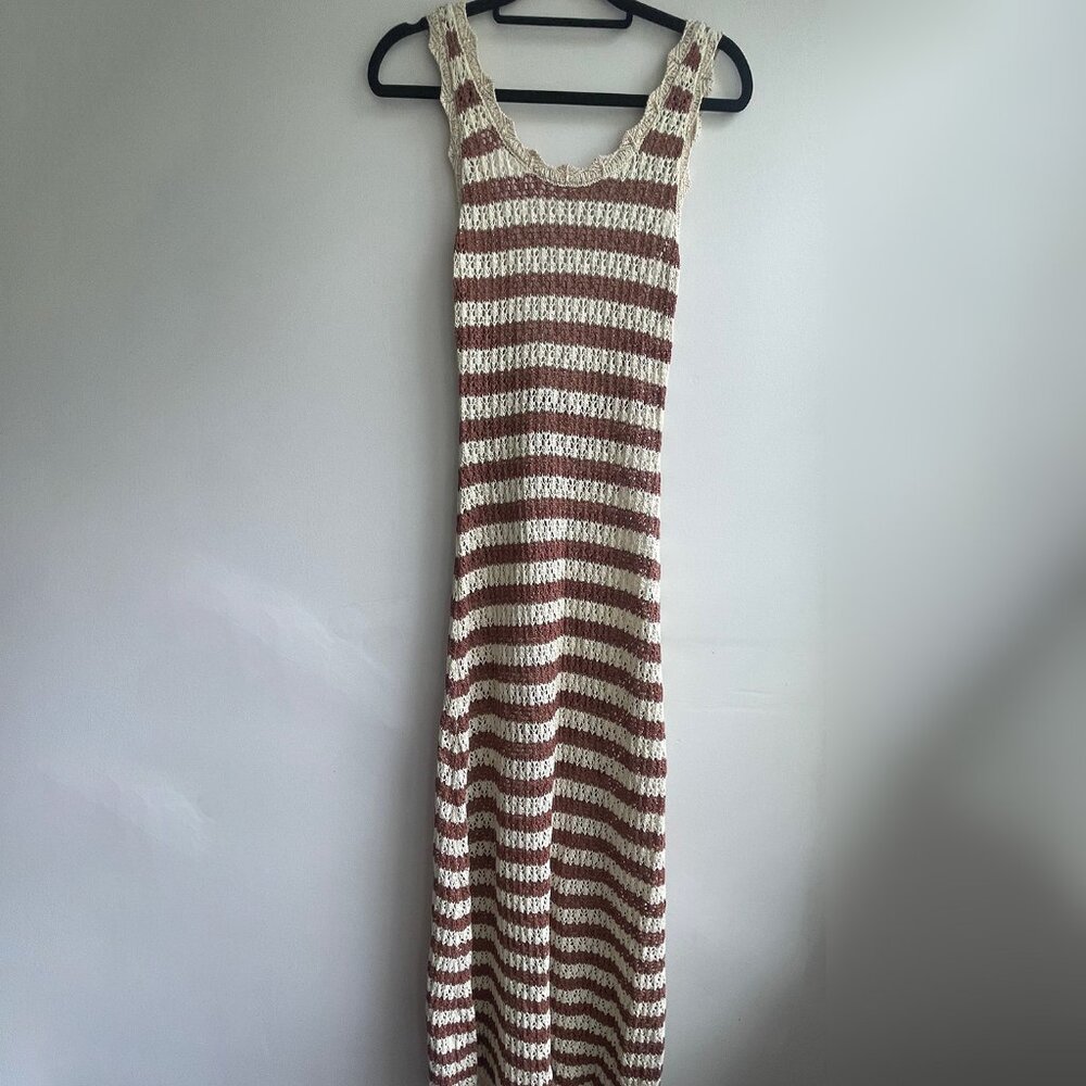 Mango Women’s Crochet Knit Sweater Stripe Maxi Dress Size S NWT